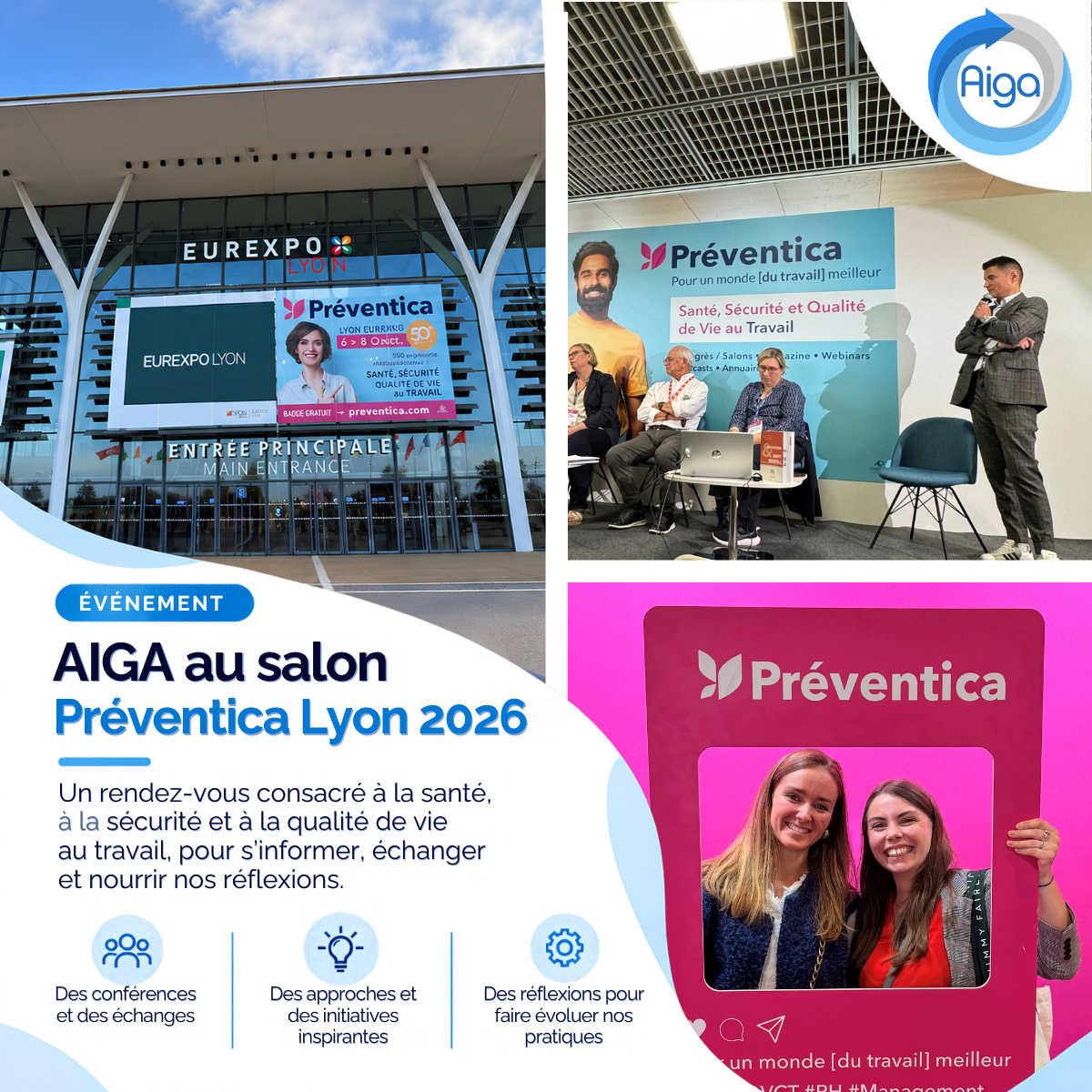 Participation d'AIGA au salon Préventica Lyon 2026 avec des conférences sur la santé, la sécurité et la qualité de vie au travail.